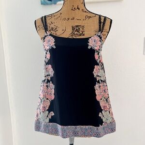Free People Black Camisole with Pink Floral Side Panels